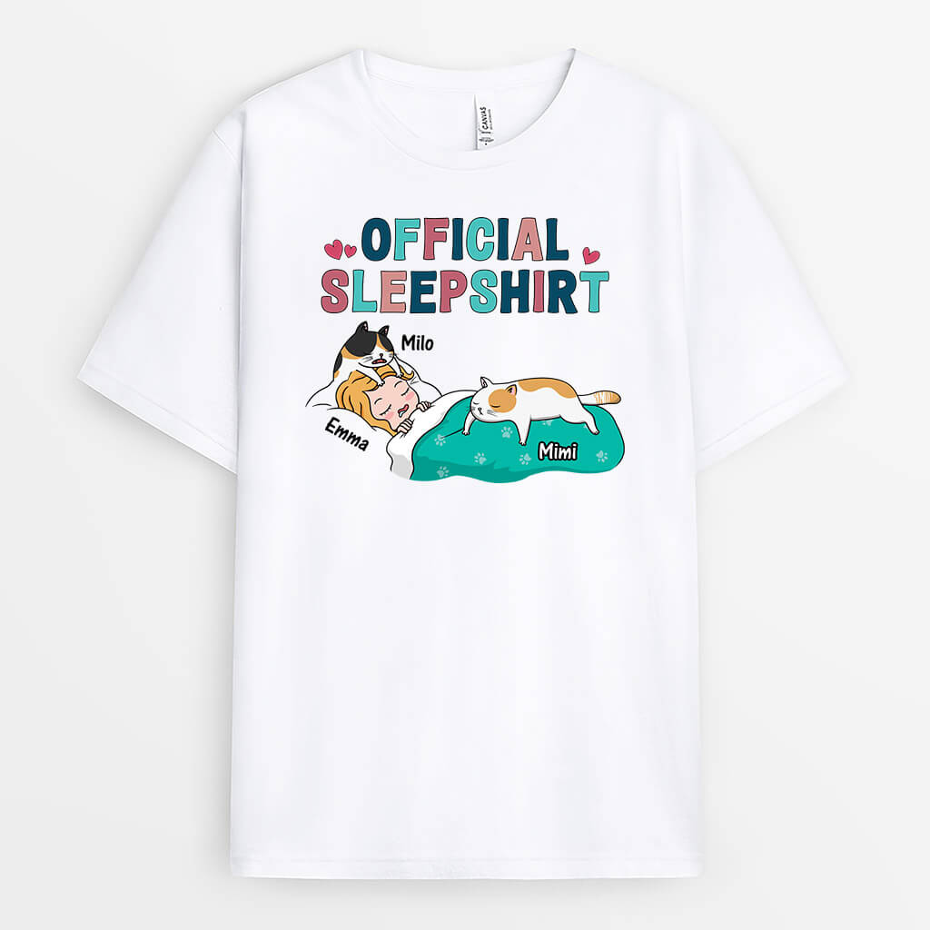 3220AUS1 official sleepshirt woman sleeping with cats t shirt  custom gifts for cat lovers