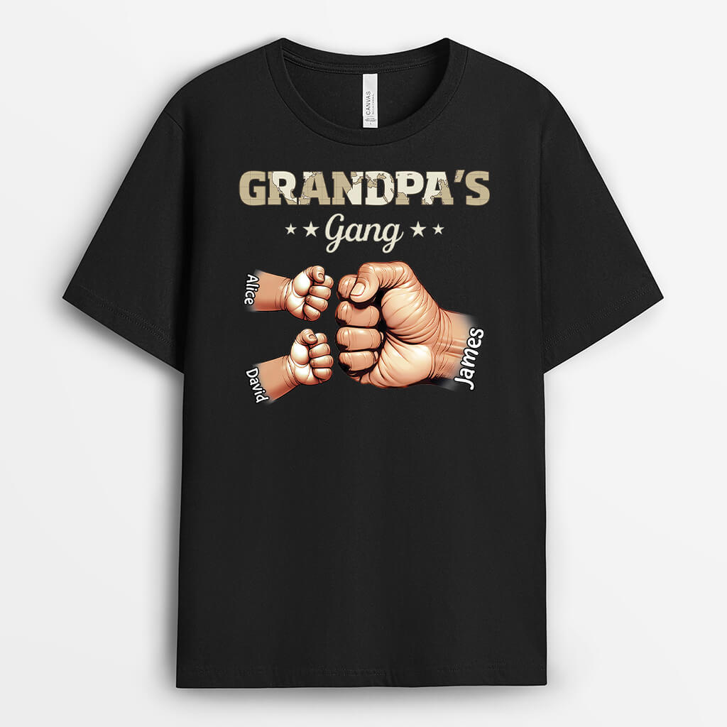 3231AUS1 grandpas gang fist bump grandpa with kids  personalized t shirt for grandpa