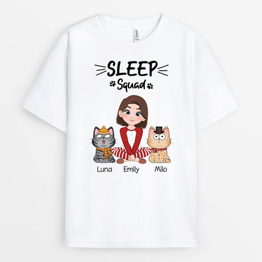 3353AUS1 personalized sleep squad cats t shirt  personalized gifts for cat lovers