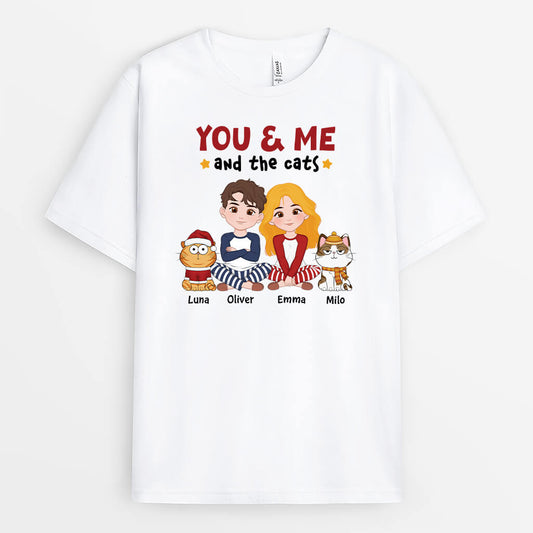 3378AUS1 you me and the cats  personalized christmas t shirt for cat lovers