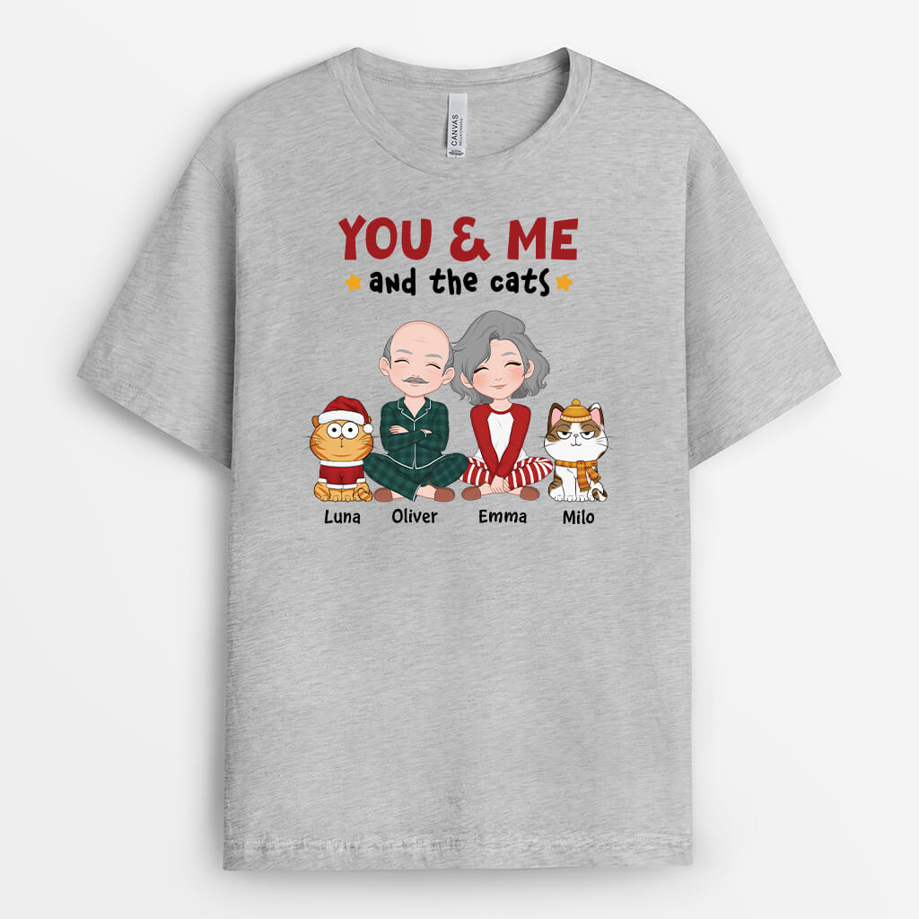 3378AUS2 you me and the cats  personalized christmas t shirt for cat lovers