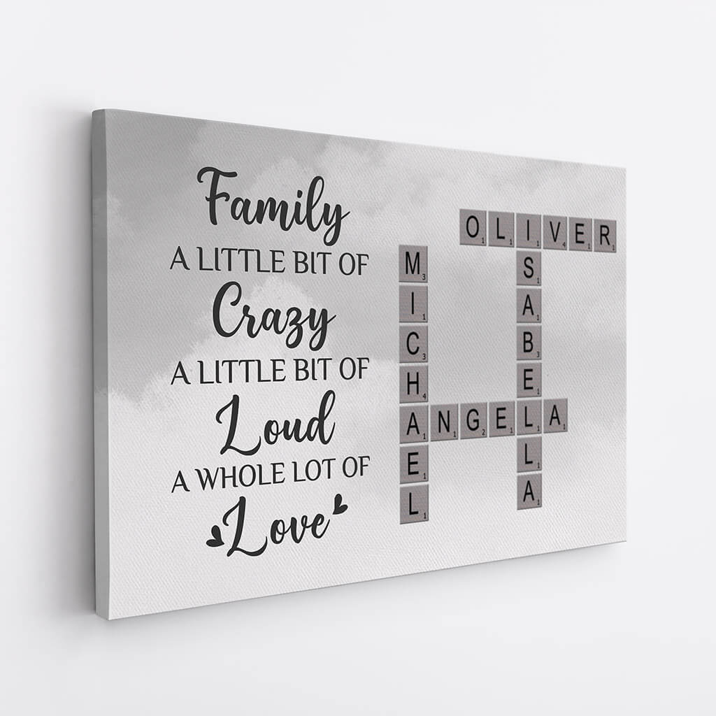 3455CUS2 family a little bit of crazy crossword canvas  personalized gifts for grandma