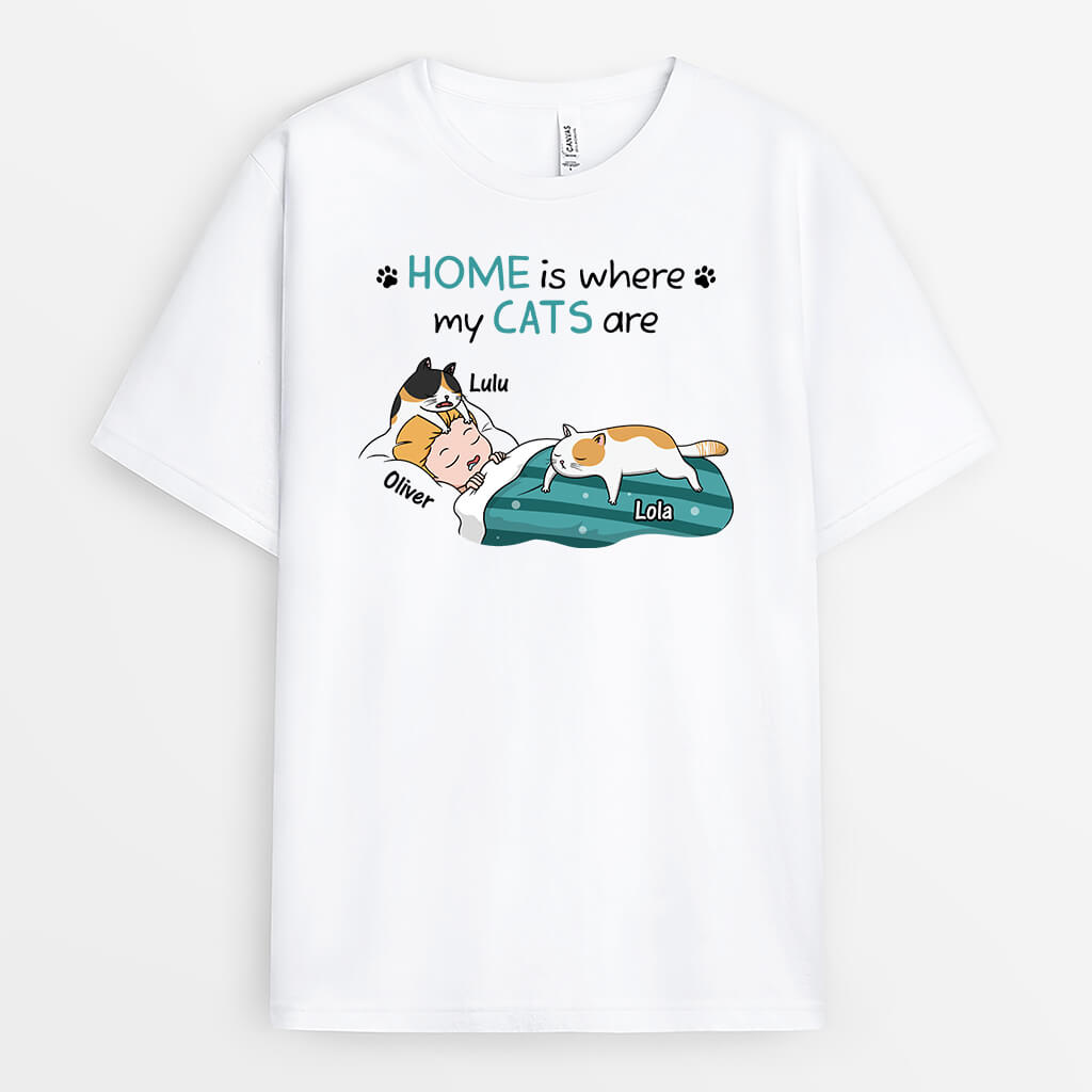 3493AUS1 home is where my cats are t shirt  personalized gifts for male Copy