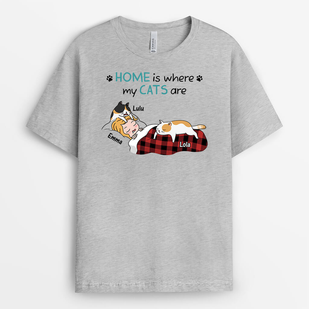 3493AUS2 home is where my cats are t shirt  personalized gifts for male Copy