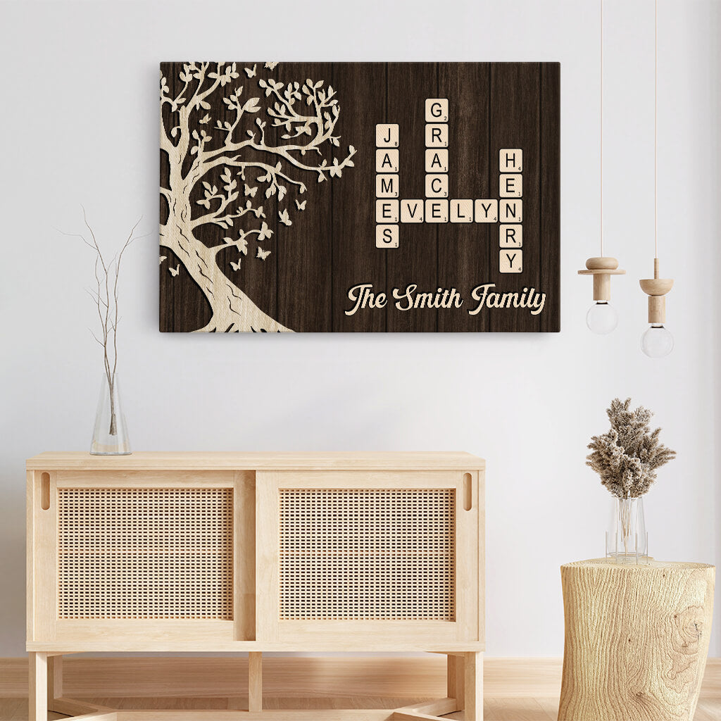 3522CUS3 the family with crossword design canvas  personalized presents for family