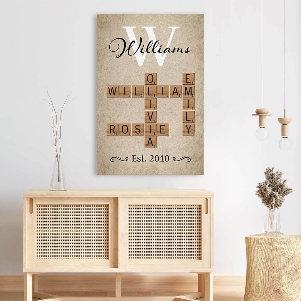 3584CUS3 family crossword vintage canvas  family personalized gifts