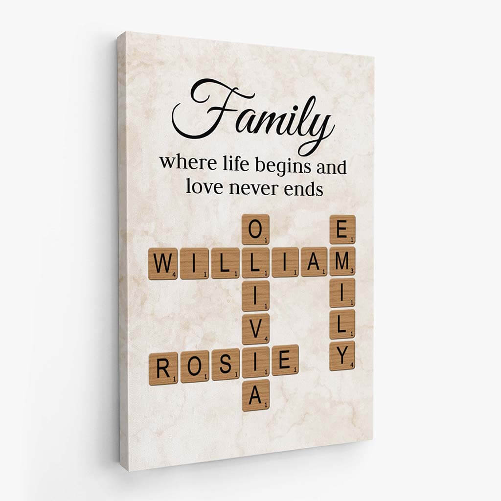 3591CUS2 family where life begins and love never ends  custom crossword canvas print