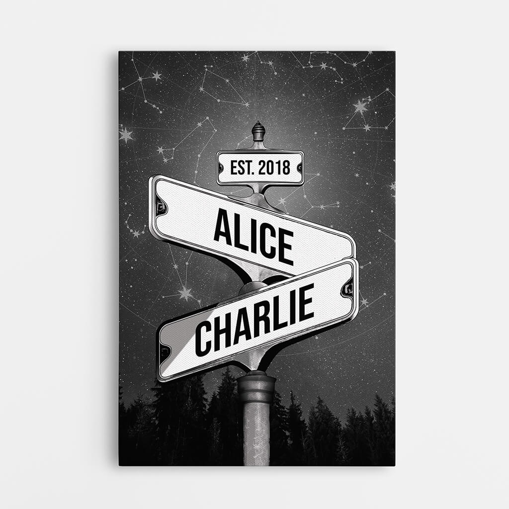 3674CUS1 Personalized Name Vintage Street Sign Star Canvas for Couple