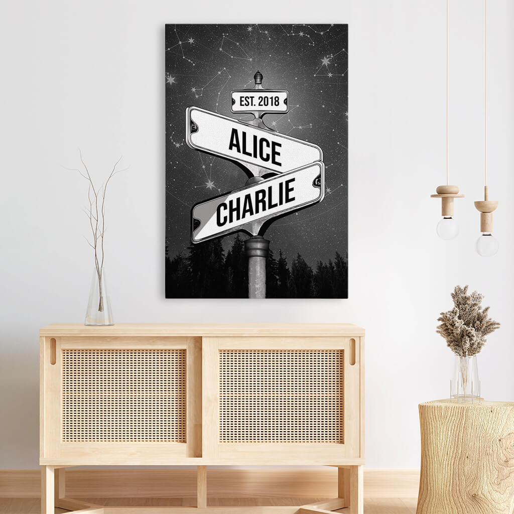 3674CUS3 Personalized Name Vintage Street Sign Star Canvas for Couple