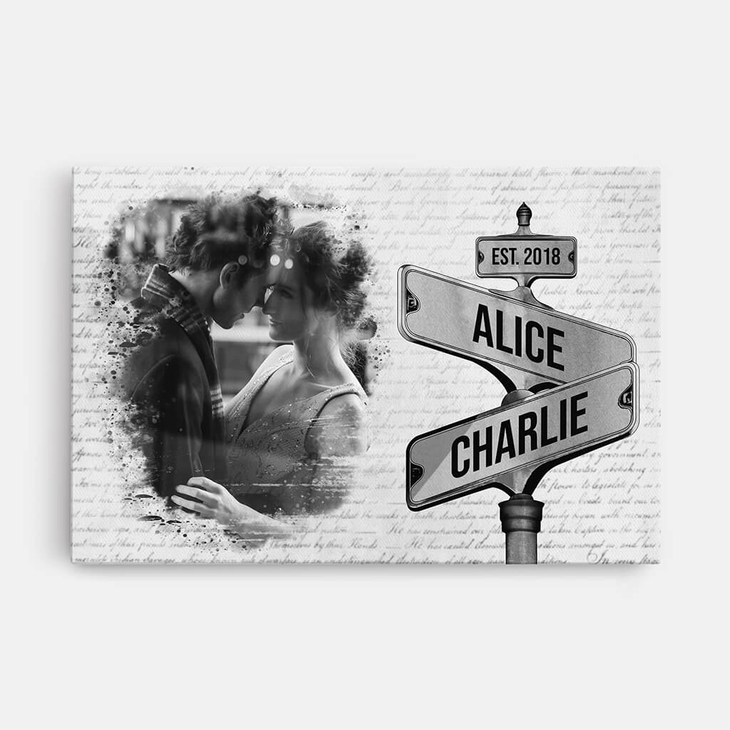 3675CUS1 Personalized Vintage Street Sign Photo Canvas for Couple