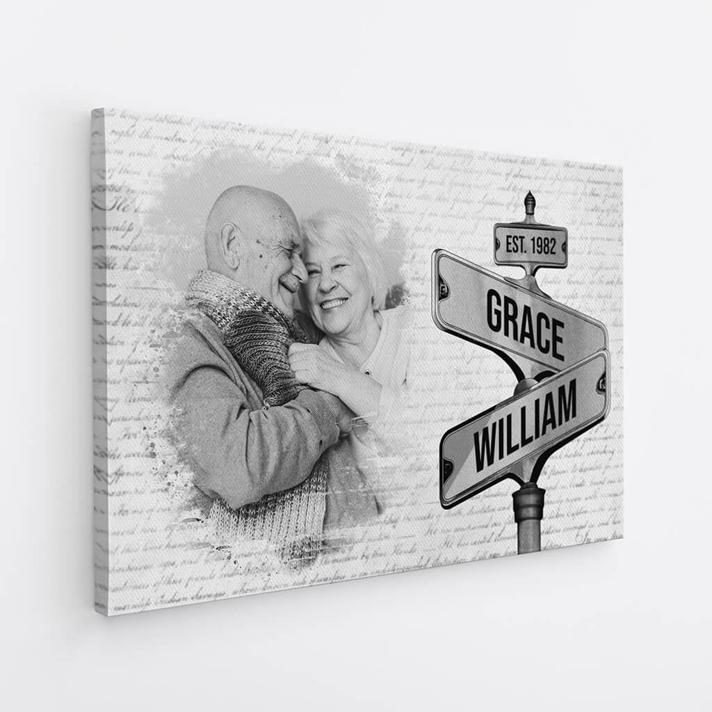 3675CUS2 Personalized Vintage Street Sign Photo Canvas for Couple