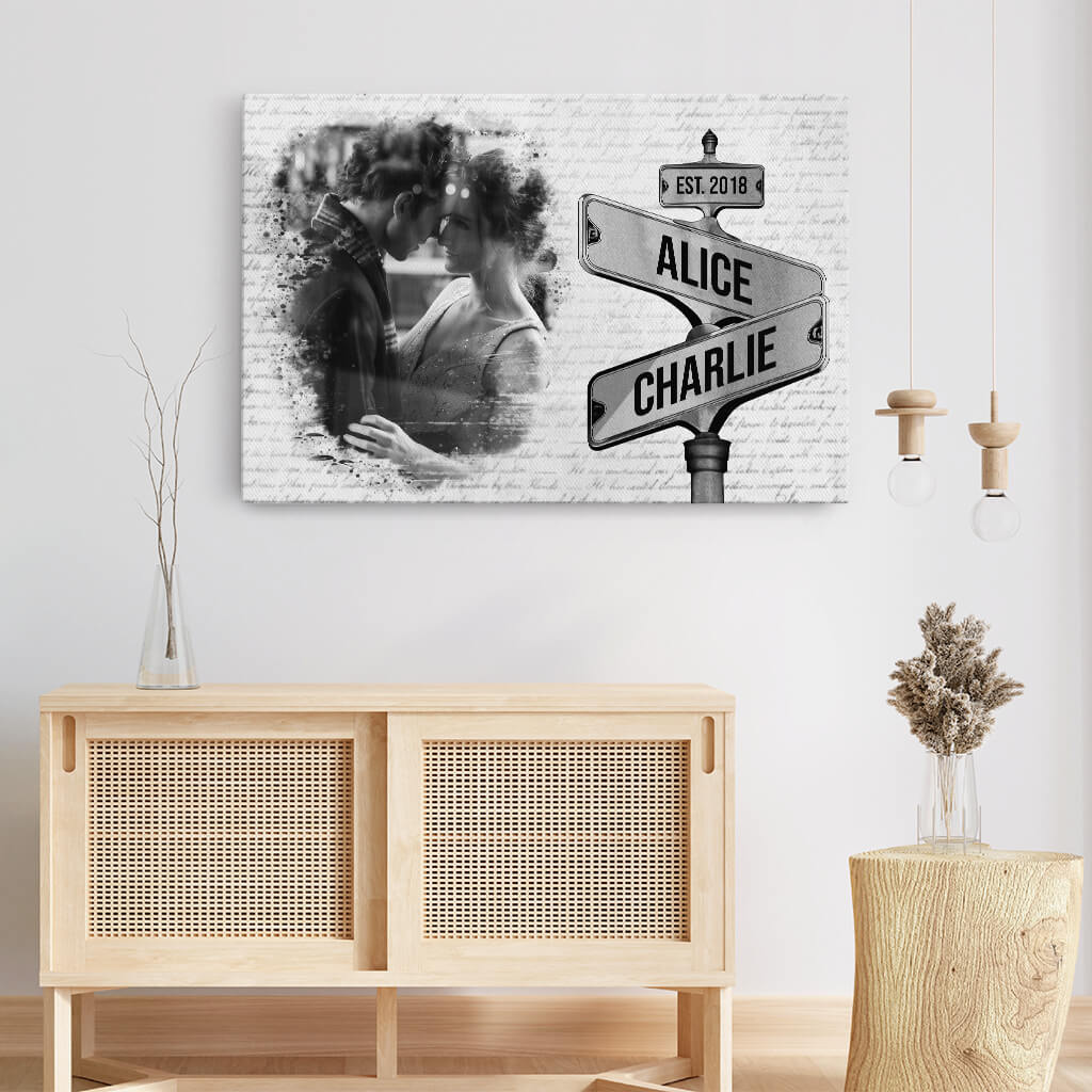 3675CUS3 Personalized Vintage Street Sign Photo Canvas for Couple