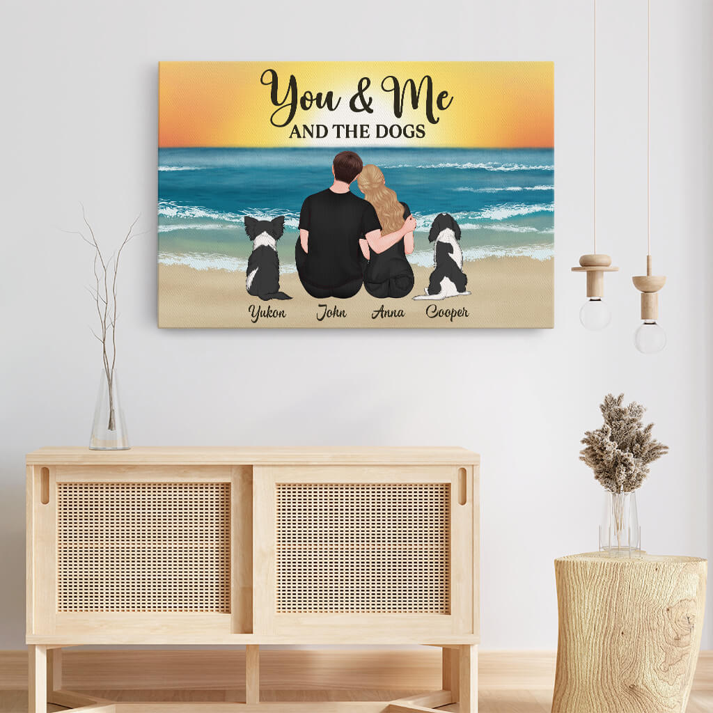 3689CUS3 you me and the dogs  personalized canvas for couple