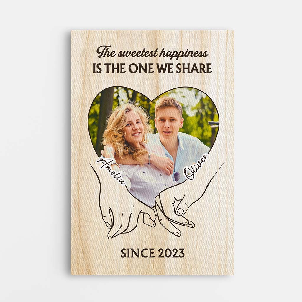 3692CUS1 the sweetest happiness is the one we share  personalized photo canvas for couple