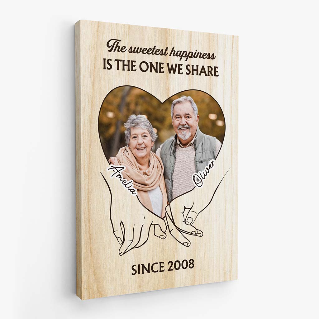 3692CUS2 the sweetest happiness is the one we share  personalized photo canvas for couple