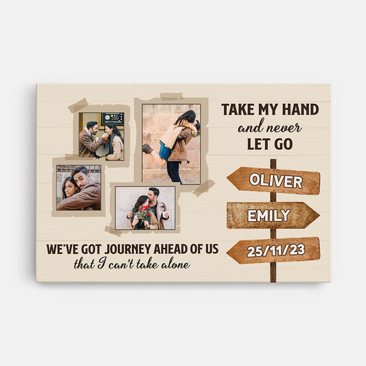 3697CUS1 take my hand and never let go photo canvas  customised gifts for couple