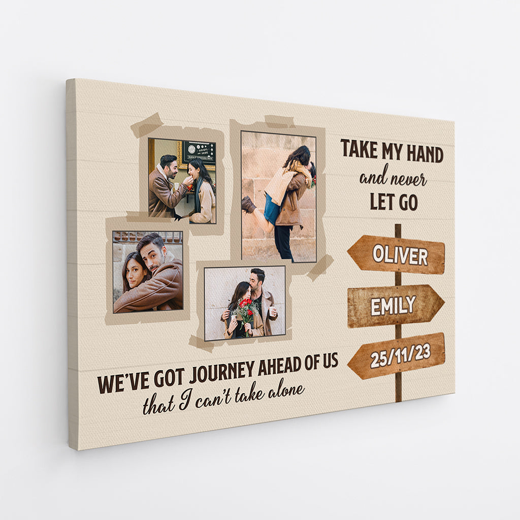 3697CUS2 take my hand and never let go photo canvas  customised gifts for couple