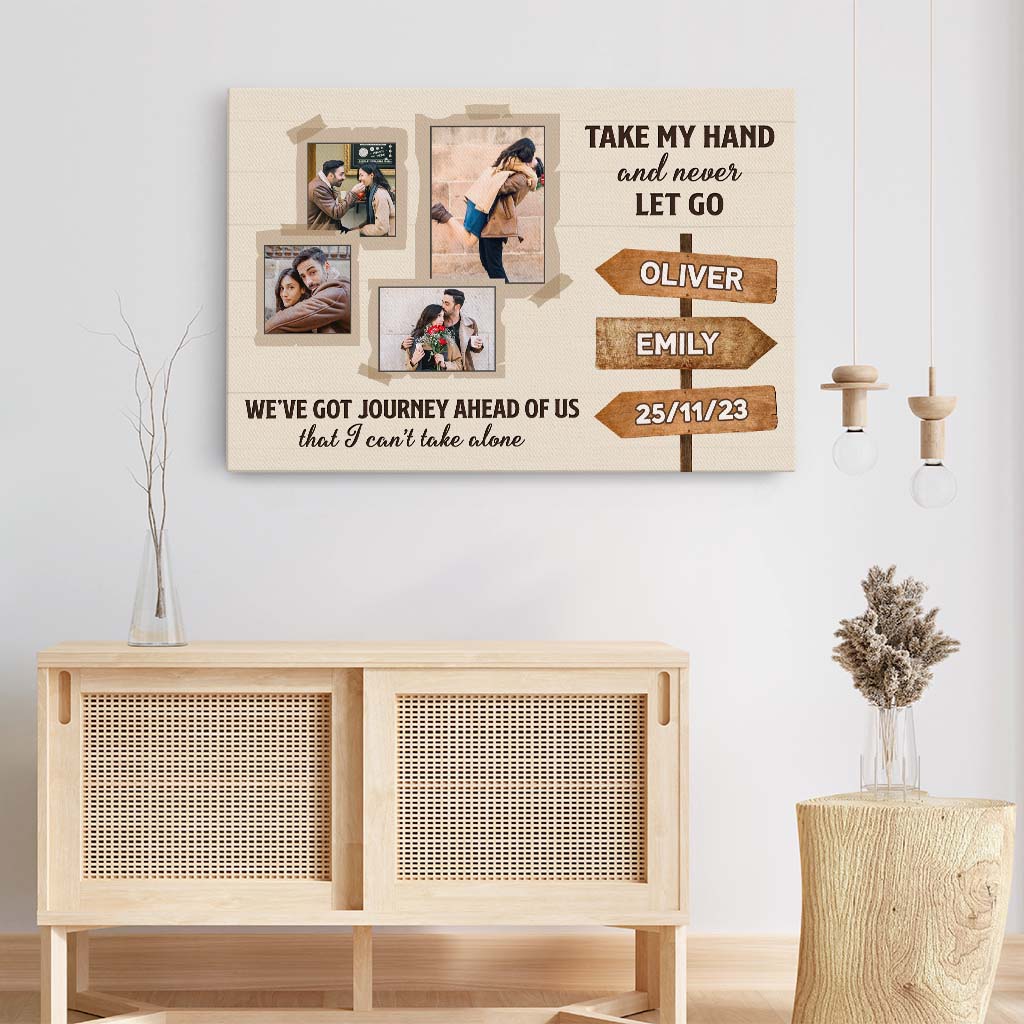 3697CUS3 take my hand and never let go photo canvas  customised gifts for couple