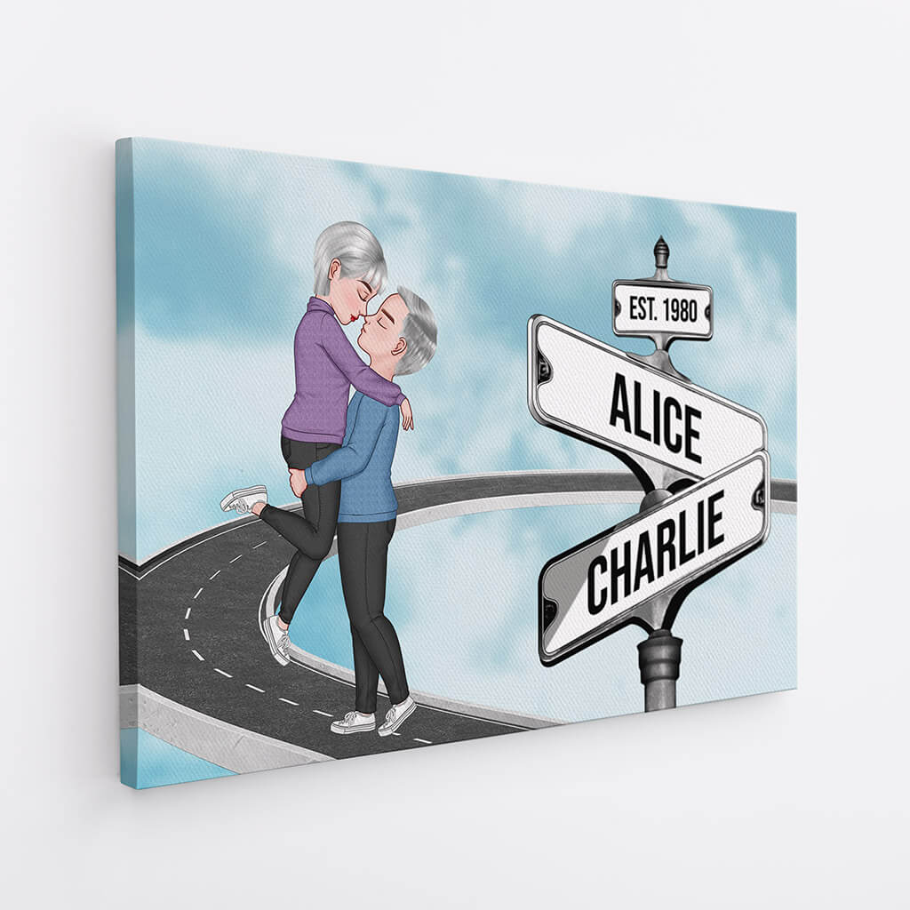 3699CUS2 vintage street sign couple kissing canvas  personalized presents for couples