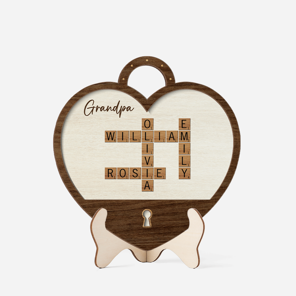 3790QUS1 grandpa dad crossword wooden heart shaped plaque  personalized gifts for grandpa dad