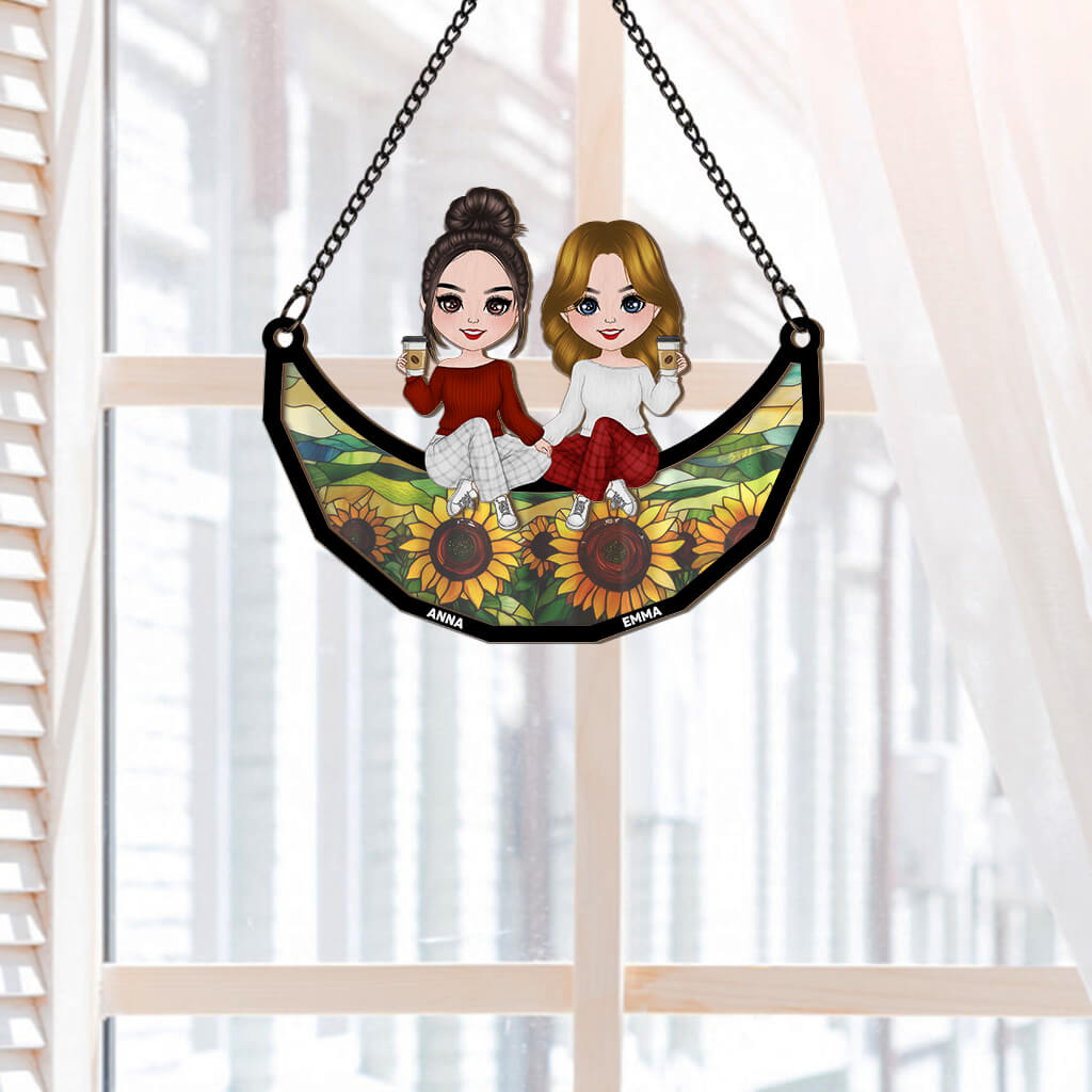 3796UUS2 friends sitting on the moon  personalized window hanging suncatcher ornament for friends 3796U5I0F