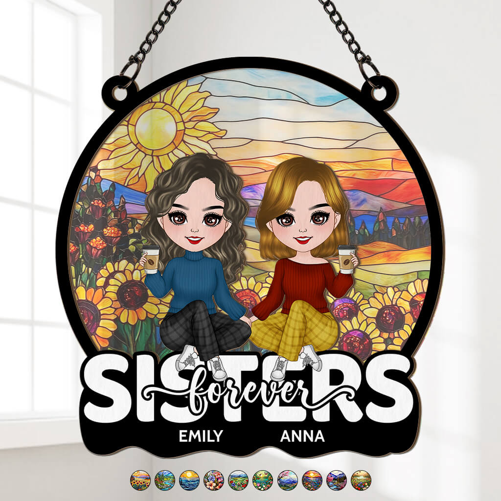 3809UUS1 sisters forever  personalized window hanging suncatcher ornament  custom gifts for friends and sisters 3809U3I0E