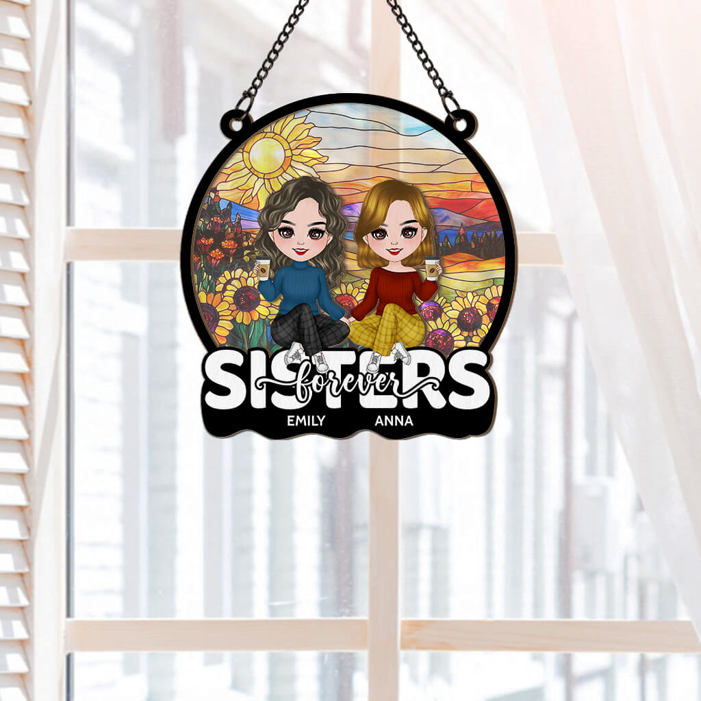 3809UUS2 sisters forever  personalized window hanging suncatcher ornament  custom gifts for friends and sisters 3809U3I0E