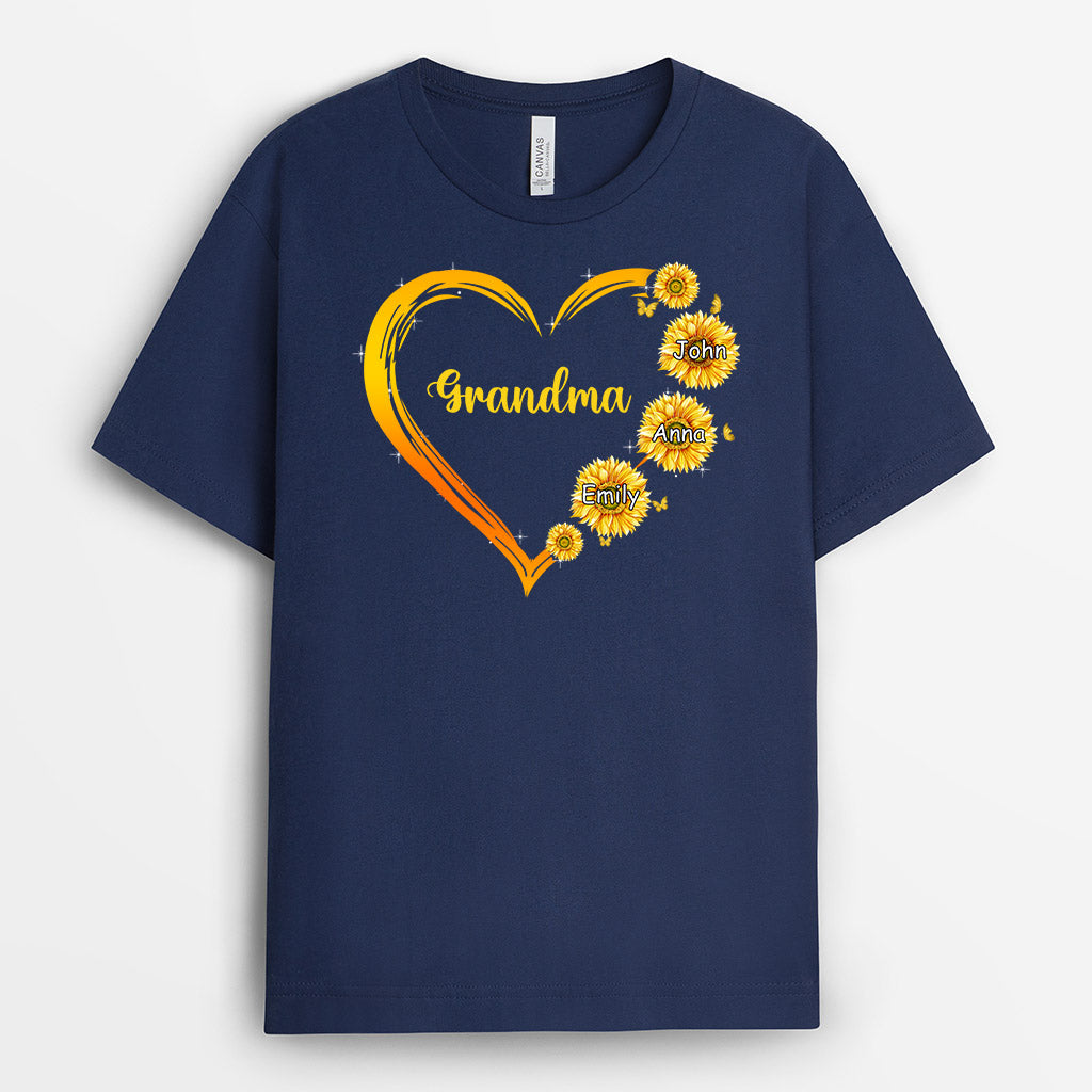 0192AUS1 Customized T shirts presents Sunflower Grandma Mom Heart