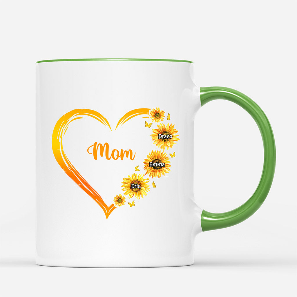 0192M107AUS2 Personalized Mug Presents Sunflower Grandma Mom Heart