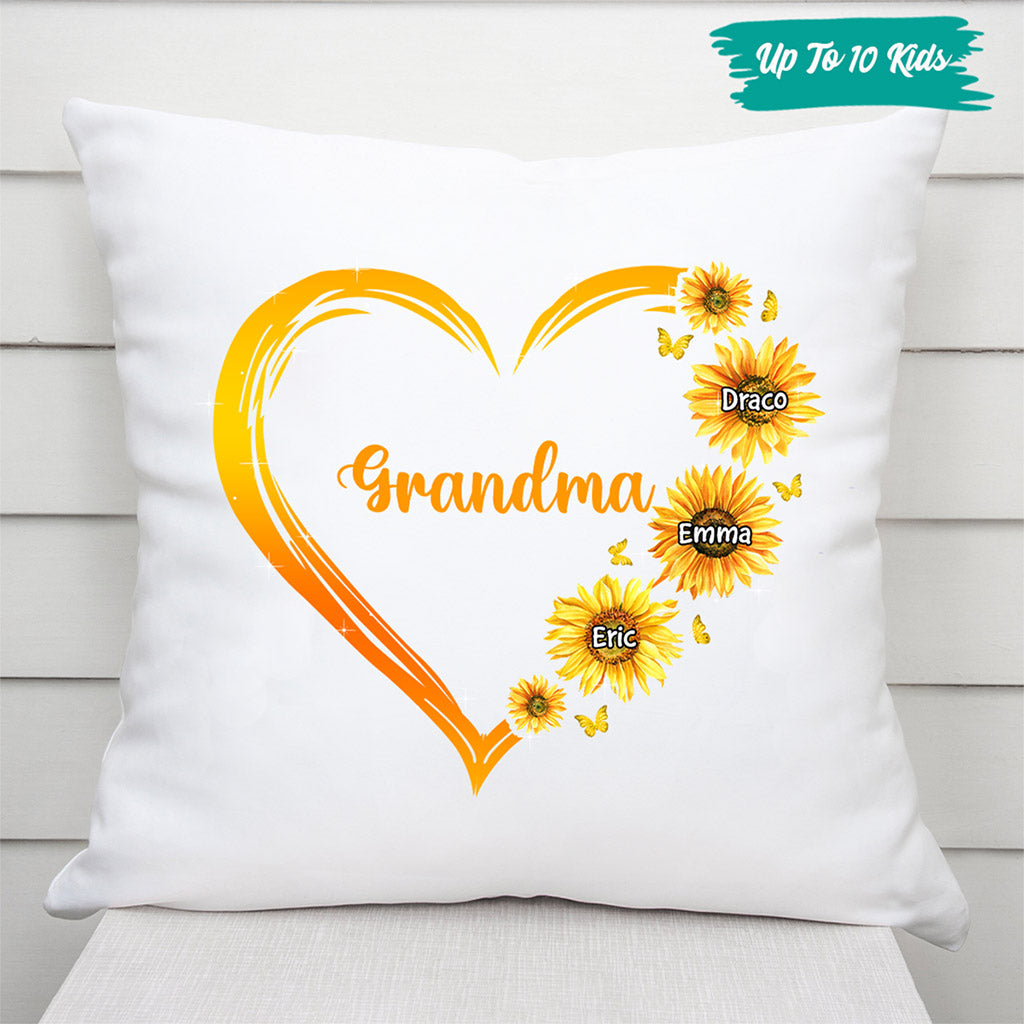 0192P10AUS3 Personalized Pillows Gifts Sunflower Grandma Mom Heart