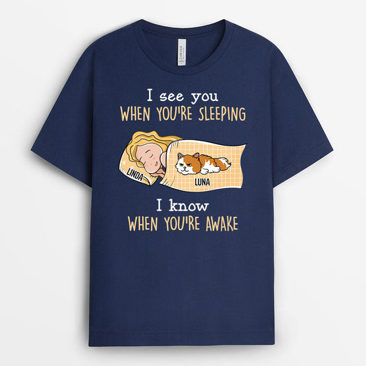 0672Aus1 Personalized T shirts Gifts Sleeping Girl Cat Lovers
