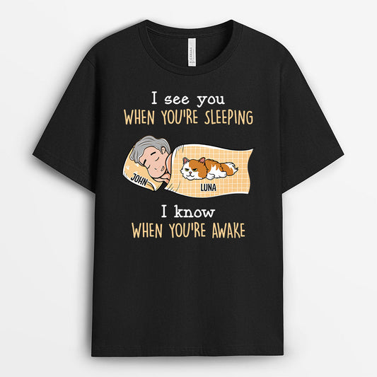 0672Aus2 Personalized T shirts Gifts Sleeping Boys Cat Lovers