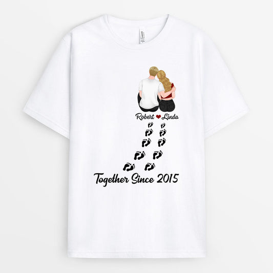 0718AUS1 Personalized T shirts Gifts Couple Footprints Couples Lovers Valentine