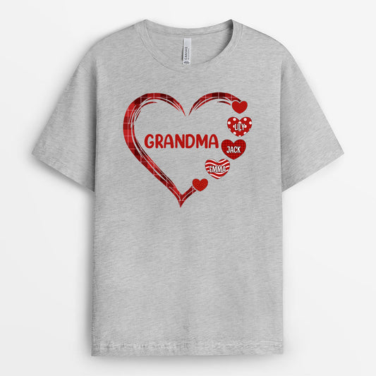 0723AUS1 Personalized T shirts Gifts Red Heart Grandma Mom Mothers Day
