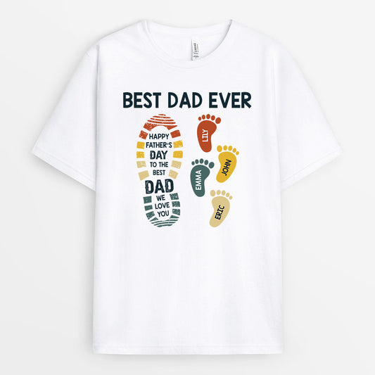 0737Aus1 Personalized T shirts Gifts Kids Footprints Grandpa Dad Fathers Day