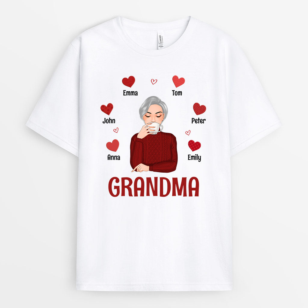 0744AUS1 Personalized T shirts Gifts Red Heart Grandma Mom Mothers Day