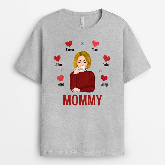 0744AUS2 Personalized T shirts Gifts Red Heart Grandma Mom Mothers Day