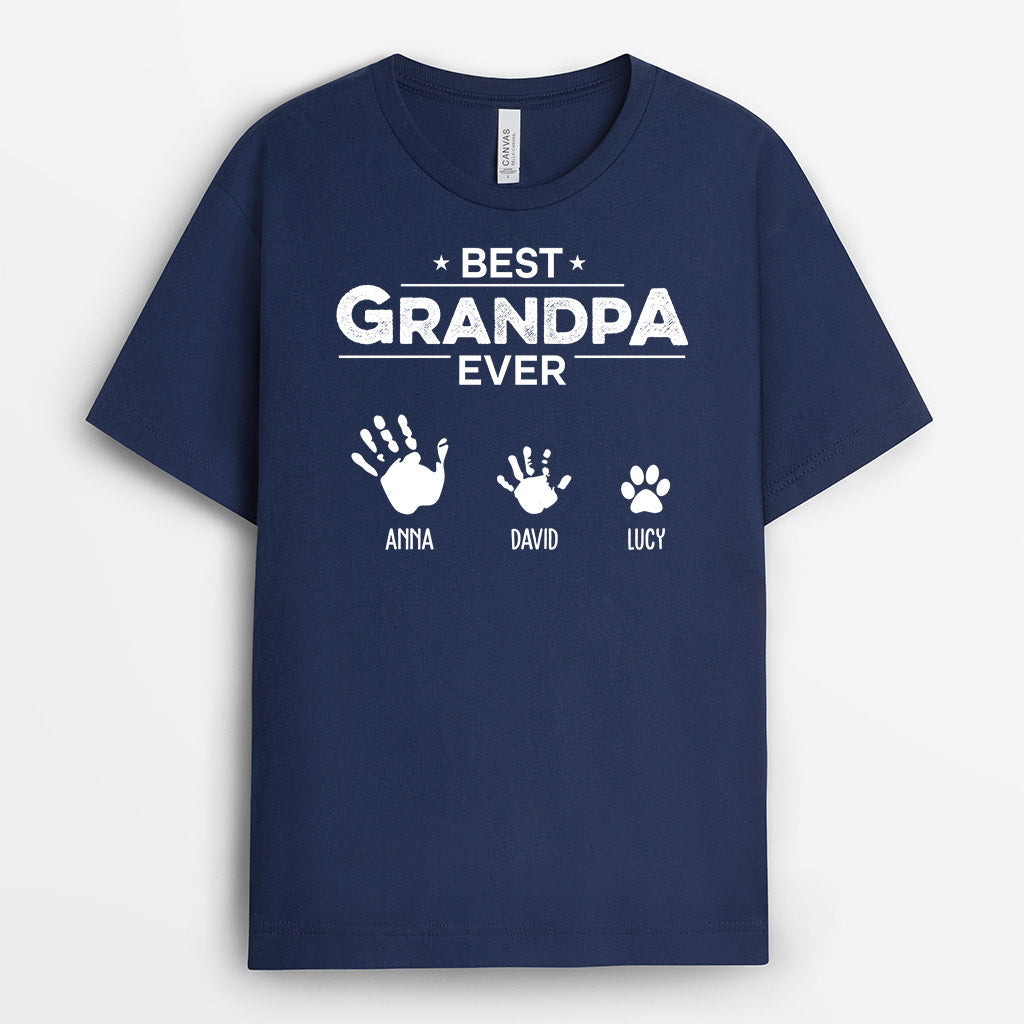0854AUS2 Personalized T shirts Gifts Hand Grandpa Dad